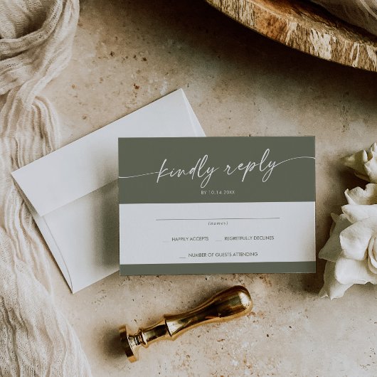 Boho Chic Olive Green Simple Wedding RSVP Karte