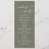 Boho Chic Olive Green Tee Hochzeit Programm (Rückseite)