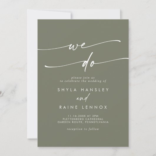 Boho Chic Olive Green We Do Wedding Einladung (Vorderseite)