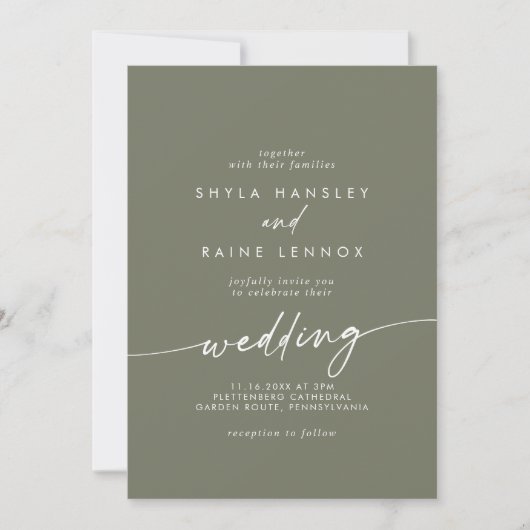 Boho Chic Olive Green Wedding Einladung (Vorderseite)