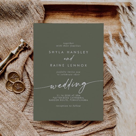Boho Chic Olive Green Wedding Einladung