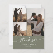 Boho Chic Olive Green Wedding Foto Collage Dankeskarte (Vorderseite)
