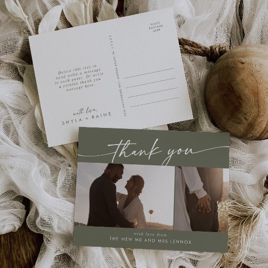 Boho Chic Olive Green Wedding Foto Vielen Dank Postkarte
