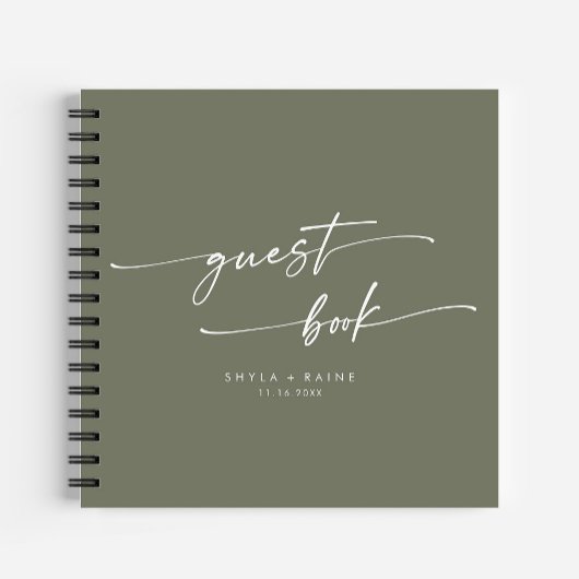 Boho Chic Olive Green Wedding Gästebuch Notizblock
