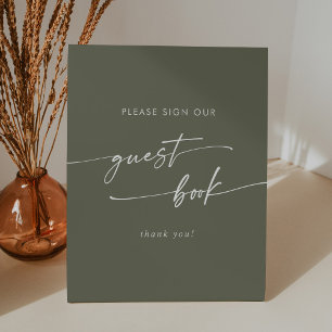 Boho Chic Olive Green Wedding Gästebuch Sockelschild