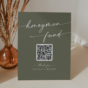 Boho Chic Olive Green Wedding Honeymoon Fund Sockelschild
