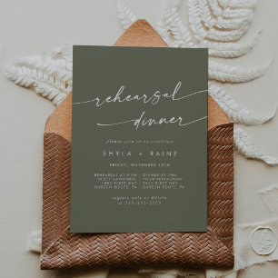 Boho Chic Olive Green Wedding Probe Dinner Einladung