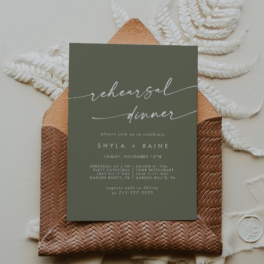 Boho Chic Olive Green Wedding Probe Dinner Einladung