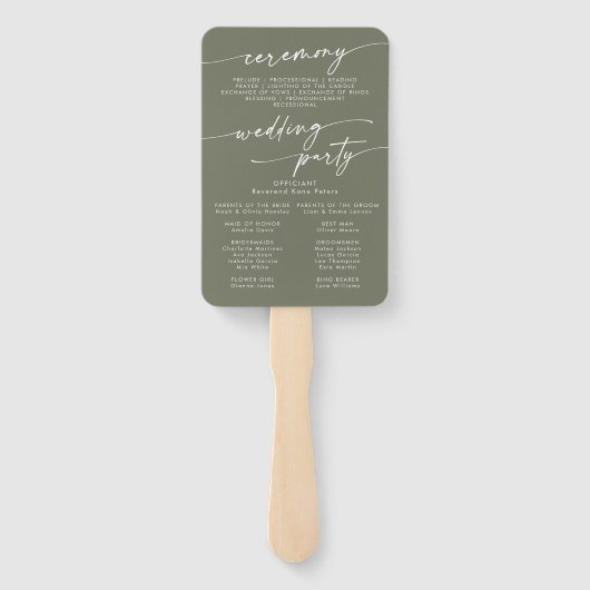 Boho Chic Olive Green Wedding Program Fächer (Rückseite)