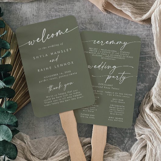 Boho Chic Olive Green Wedding Program Fächer