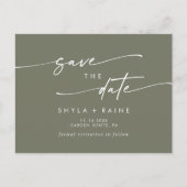 Boho Chic Olive Green Wedding Save the Date Einladungspostkarte (Vorderseite)