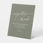 Boho Chic Olive Green Wedding Signature Drink Sockelschild (Vorderseite)