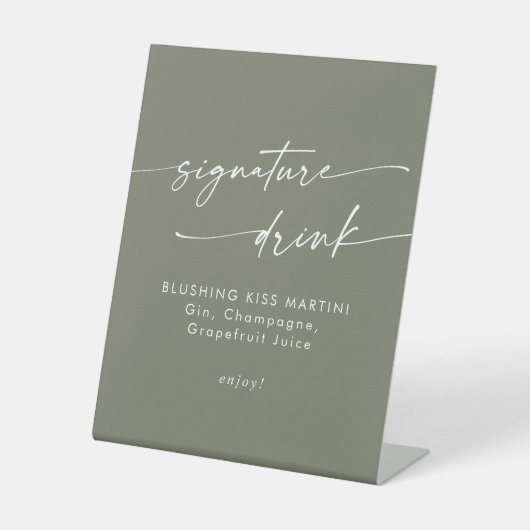 Boho Chic Olive Green Wedding Signature Drink Sockelschild (Vorderseite)