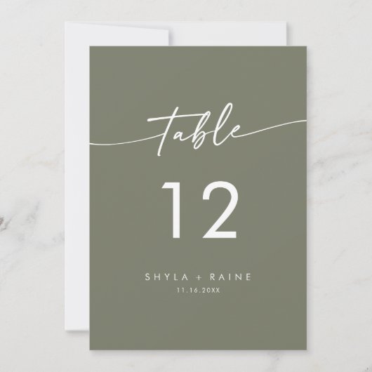 Boho Chic Olive Green Wedding Tischnummern (Vorderseite)