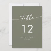 Boho Chic Olive Green Wedding Tischnummern (Rückseite)