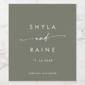 Boho Chic Olive Green Wedding Wine Labels Weinetikett (Einzelnes Label)