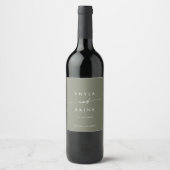 Boho Chic Olive Green Wedding Wine Labels Weinetikett (Vorderseite)