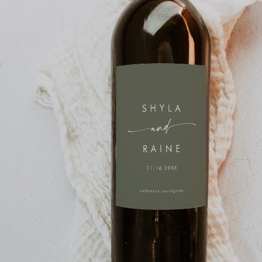 Boho Chic Olive Green Wedding Wine Labels Weinetikett