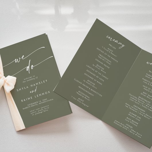 Boho Chic Olive Green wir falten Hochzeit Programm