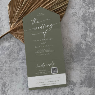 Boho Chic Olivgrün QR-Code Posteingang Hochzeit All In One Einladung