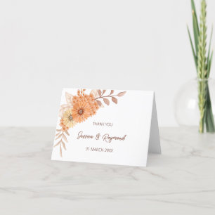 Boho Chic Orange Bloral Wedding Dankeschön Karte