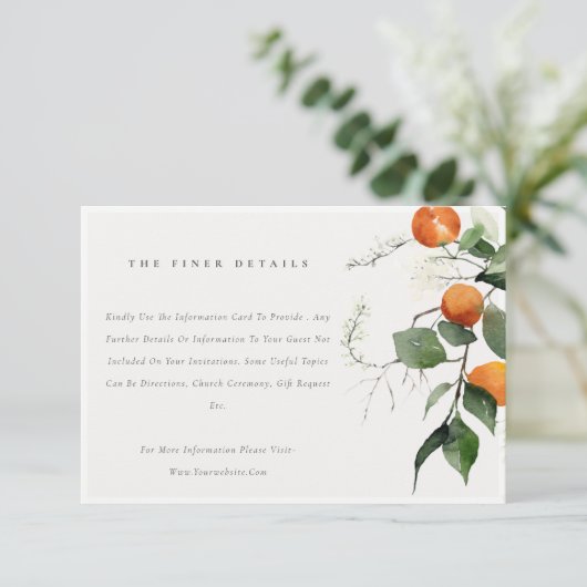 Boho Chic Orange Blossom Details zur botanischen H Begleitkarte (Stehend Vorderseite)
