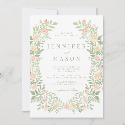 Boho Chic orange Blumengarten Trauung Einladung (Vorderseite)