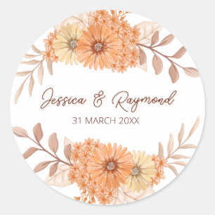 Boho Chic Orange Floral Wedding Runder Aufkleber