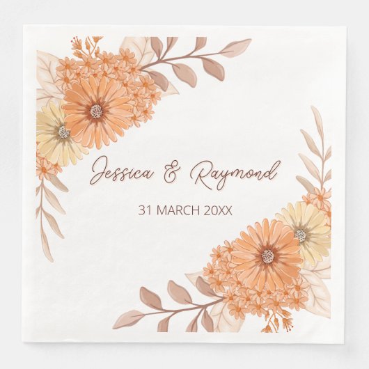 Boho Chic Orange Floral Wedding Serviette (Vorderseite)