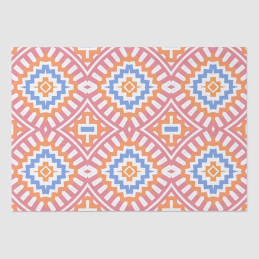 Boho Chic Orange Pink Yellow Ethnic Geometric Seidenpapier (Vorderseite)