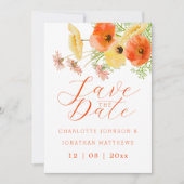 Boho Chic Orange- und Gelbe Wildblumen-Hochzeit Save The Date (Vorderseite)