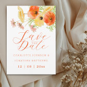 Boho Chic Orange- und Gelbe Wildblumen-Hochzeit Save The Date