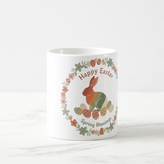 Boho Chic Osterhase Blumenkranz & Eier Frühling Kaffeetasse (Mittel)