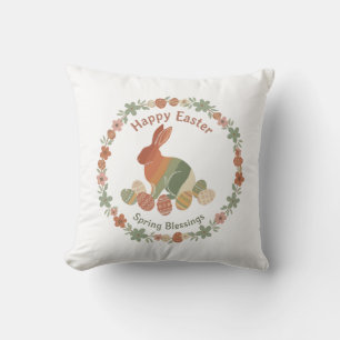 Boho Chic Osterhase Blumenkranz & Eier Frühling Kissen