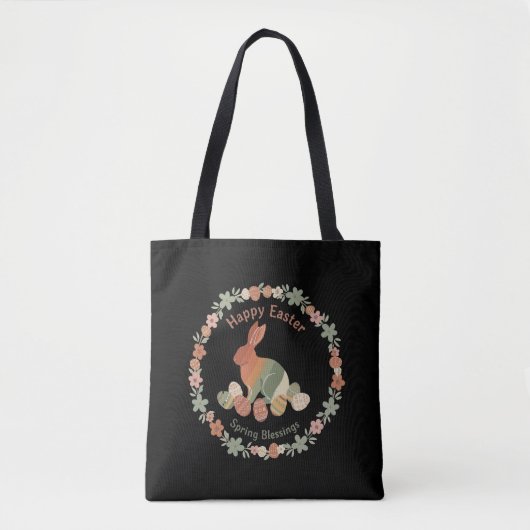 Boho Chic Osterhase Blumenkranz & Eier Frühling Tasche (Vorderseite)