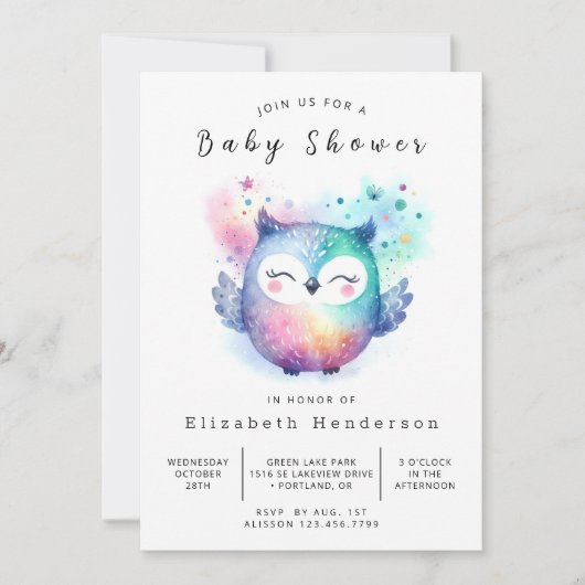 Boho Chic Owl Baby Dusche Einladung (Vorderseite)
