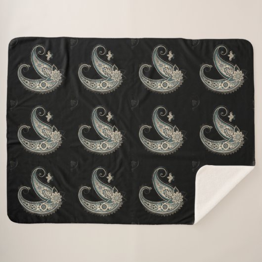 Boho Chic Paisley Seamless Pattern Sherpadecke (Vorderseite (Horizontal))