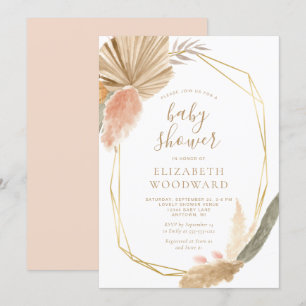 Boho Chic Pampas Gras Gold Rahmen Baby Shower Einladung