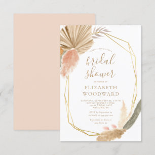 Boho Chic Pampas Gras Goldrahmen Brautparty-Einlad Einladung