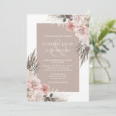 Boho Chic Pampas Grass Beige Blumenhochzeit Einladung (Stehend Vorderseite)