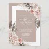Boho Chic Pampas Grass Beige Blumenhochzeit Einladung (Vorne/Hinten)