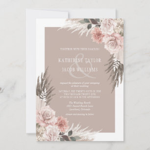 Boho Chic Pampas Grass Beige Earth Tones Wedding Einladung