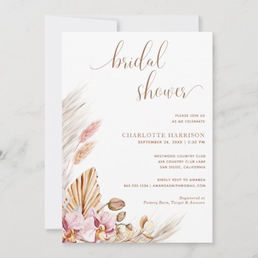 Boho Chic Pampas Grass | BRAUTPARTY Einladung (Vorderseite)