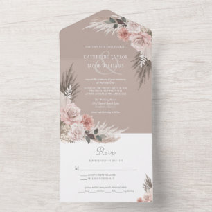 Boho Chic Pampas Grass Earth Tones Floral Wedding All In One Einladung