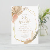 Boho Chic Pampas Grass Gold Frame Baby Sprinkle Einladung (Stehend Vorderseite)