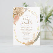 Boho Chic Pampas Grass Gold Frame Baby Sprinkle Einladung (Stehend Vorderseite)