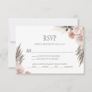 Boho Chic Pampas Grass Pink Sage Blumenhochzeit RSVP Karte