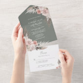 Boho Chic Pampas Grass Sage Green Floral Wedding All In One Einladung (Abreißen)