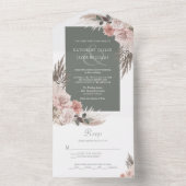 Boho Chic Pampas Grass Sage Green Floral Wedding All In One Einladung (Innen Boden)