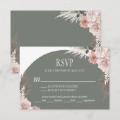 Boho Chic Pampas Grass Sage Green Floral Wedding RSVP Karte (Vorne/Hinten)